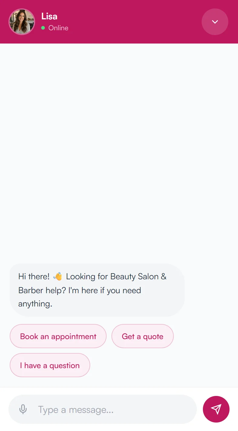 The AI chat welcoming a visitor